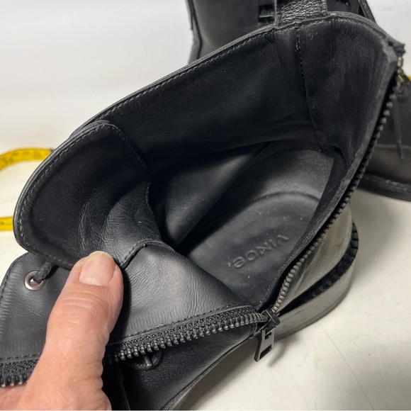 VINCE Cabria Genuine Leather Moto Combat Zip/Lace Up Boots Black - Picture 11 of 16